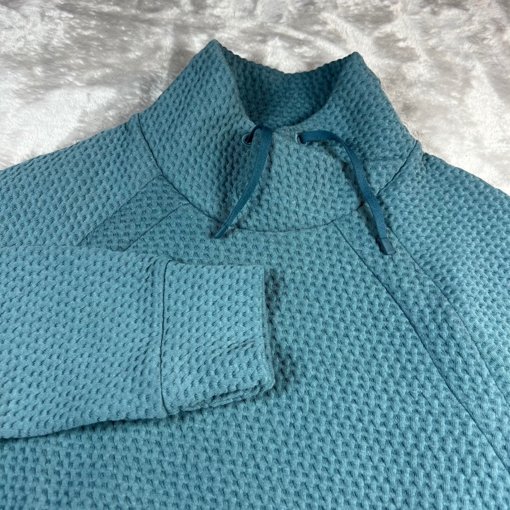 L.L. Bean Women's Sm Reg Pullover Teal Blue Quilted Honeycomb Funnel Neck 520418
